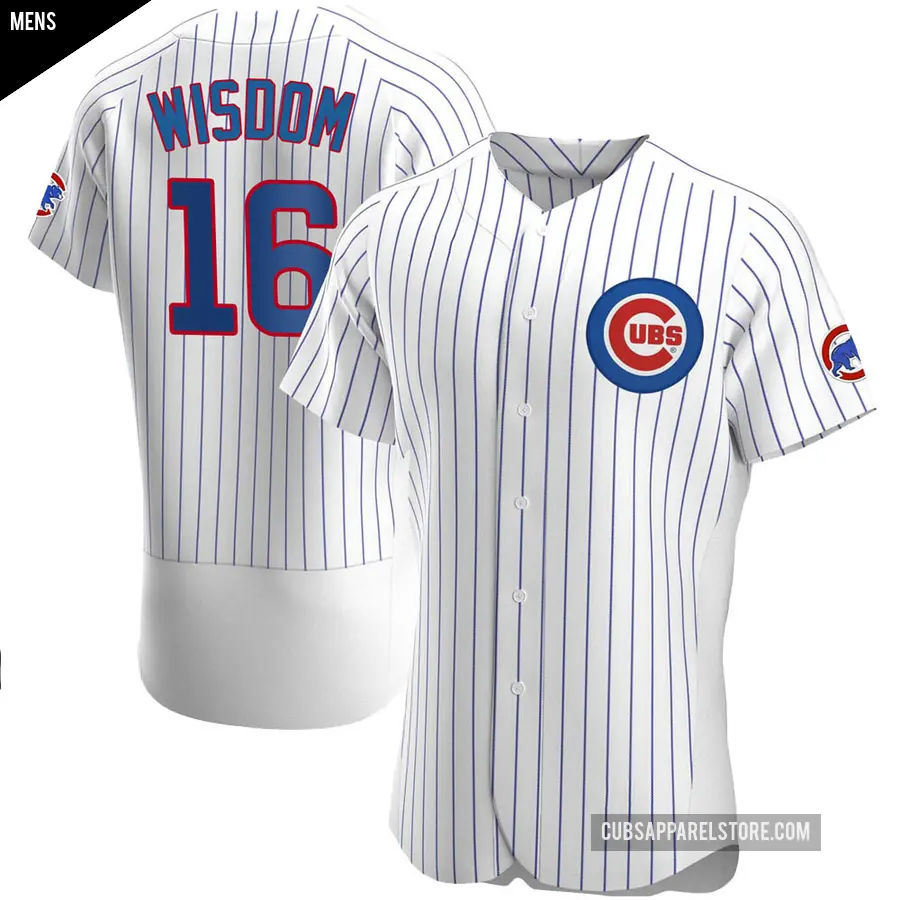 Men&#039;s Chicago Cubs &#65283;16 Patrick Wisdom Authentic White Home Jersey