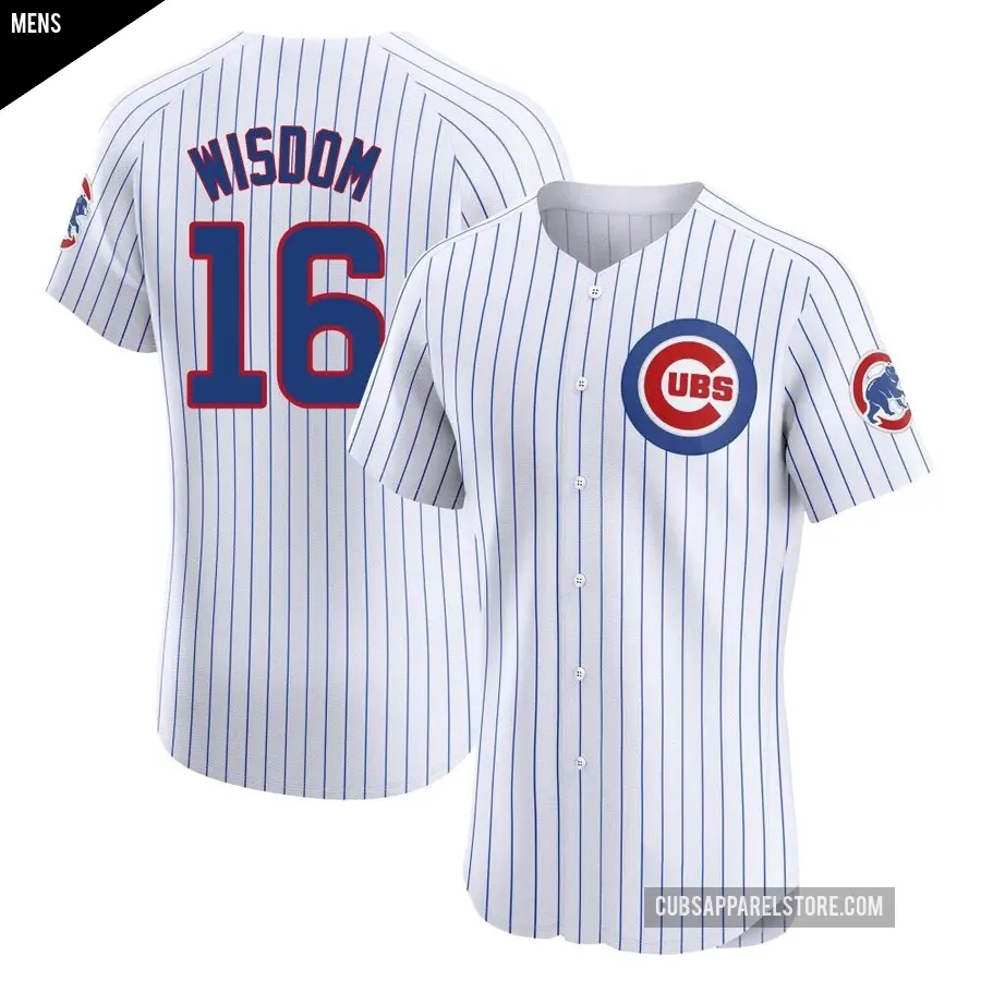 Men's Chicago Cubs ＃16 Patrick Wisdom Elite White Home Jersey