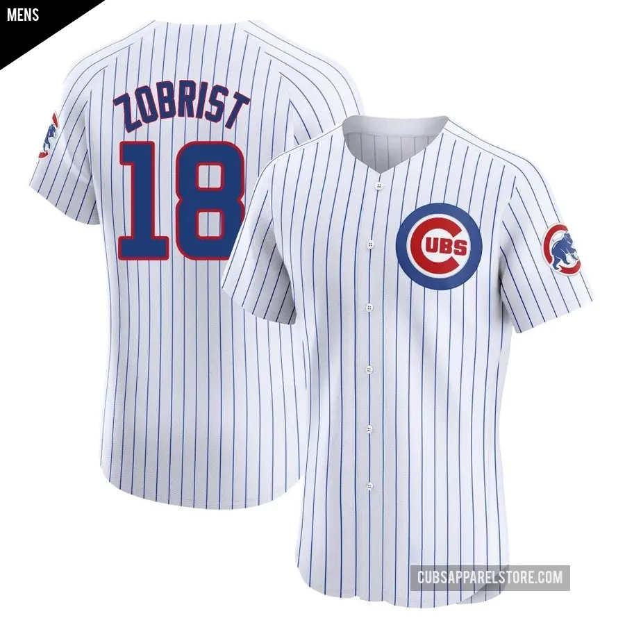 Men's Chicago Cubs ＃18 Ben Zobrist Elite White Home Jersey