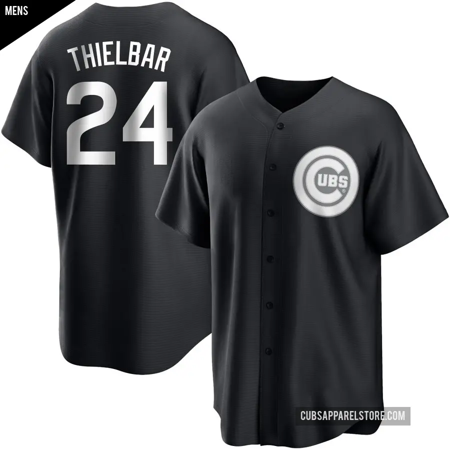 Men&#039;s Chicago Cubs &#65283;24 Caleb Thielbar Replica Black/White Jersey
