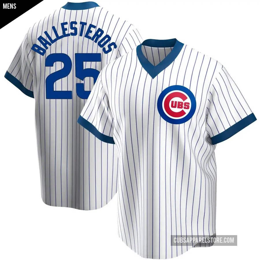 Men's Chicago Cubs ＃25 Moises Ballesteros Replica White Home Cooperstown Collection Jersey
