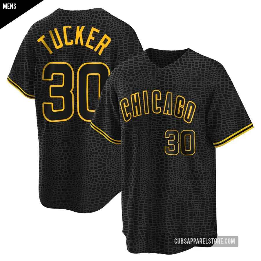 Men&#039;s Chicago Cubs &#65283;30 Kyle Tucker Replica Black Snake Skin City Jersey
