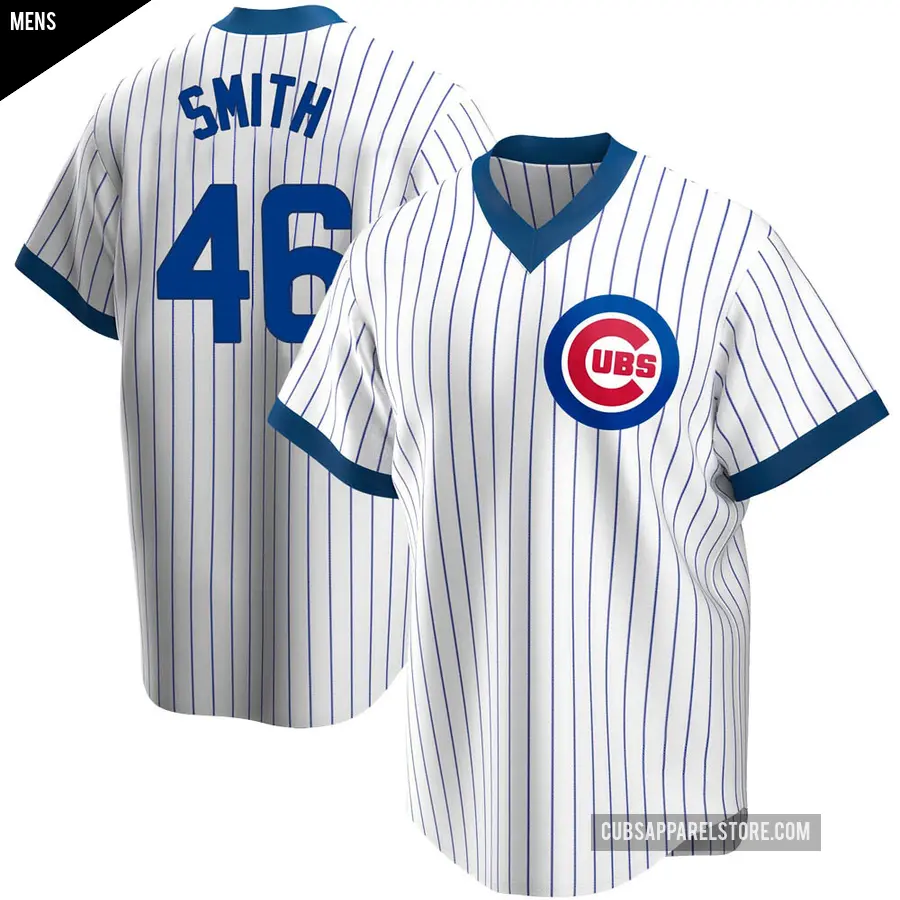 Men&#039;s Chicago Cubs &#65283;46 Lee Smith Replica White Home Cooperstown Collection Jersey