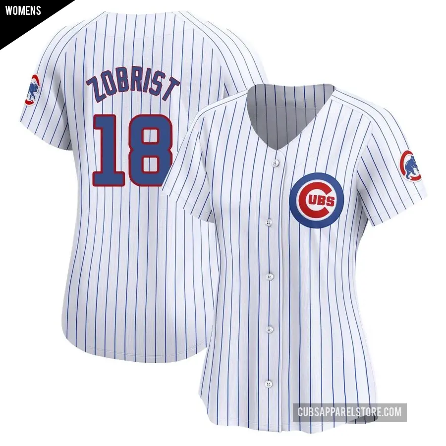 Women's Chicago Cubs ＃18 Ben Zobrist Limited White Home Jersey