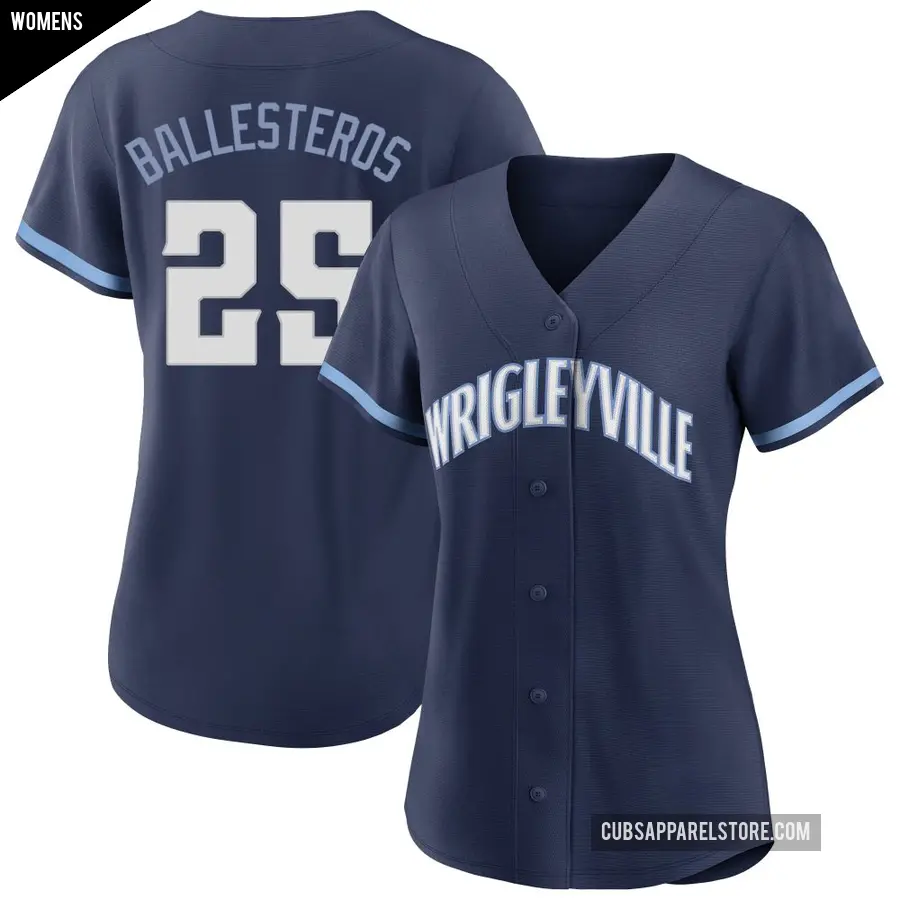 Women's Chicago Cubs ＃25 Moises Ballesteros Authentic Navy 2021 City Connect Jersey