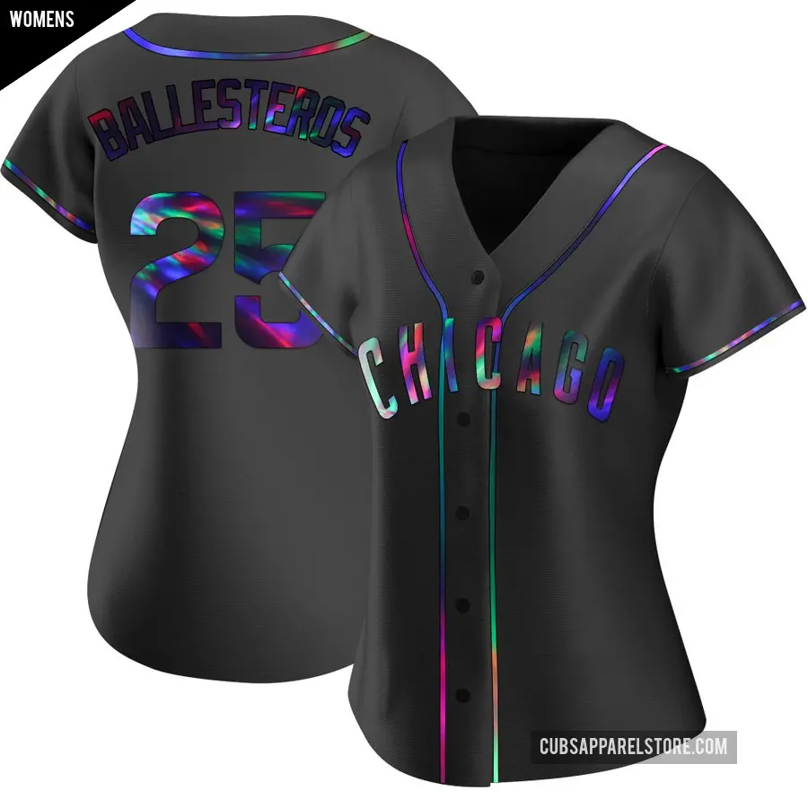 Women's Chicago Cubs ＃25 Moises Ballesteros Replica Black Holographic Alternate Jersey