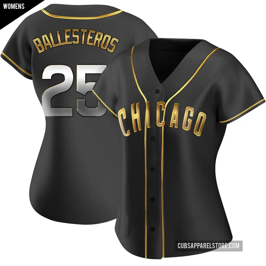 Women's Chicago Cubs ＃25 Moises Ballesteros Replica Gold Black en Alternate Jersey