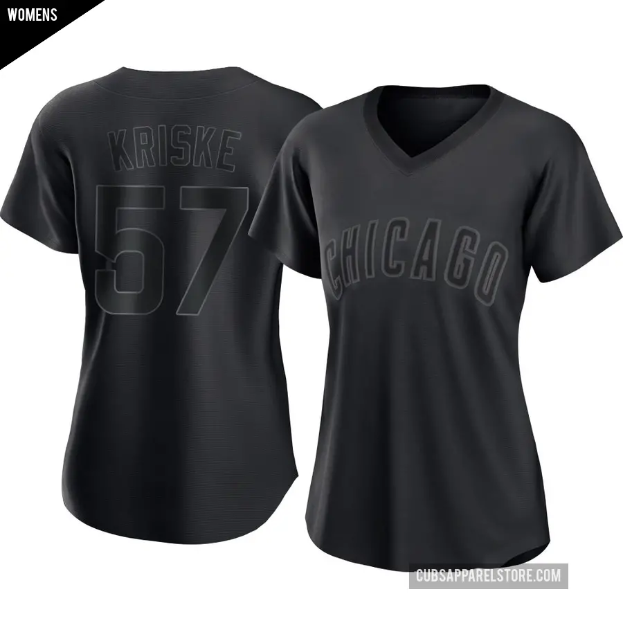 Women's Chicago Cubs ＃57 Brooks Kriske Authentic Black Pitch Fashion Jersey
