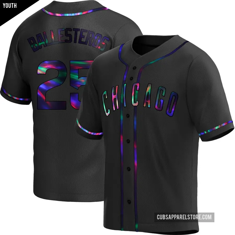 Youth Chicago Cubs ＃25 Moises Ballesteros Replica Black Holographic Alternate Jersey