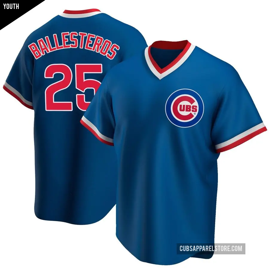 Youth Chicago Cubs ＃25 Moises Ballesteros Replica Royal Road Cooperstown Collection Jersey