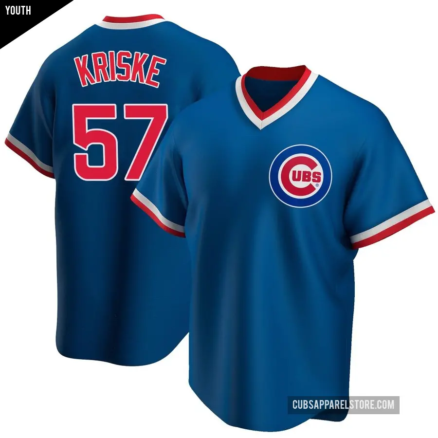 Youth Chicago Cubs ＃57 Brooks Kriske Replica Royal Road Cooperstown Collection Jersey
